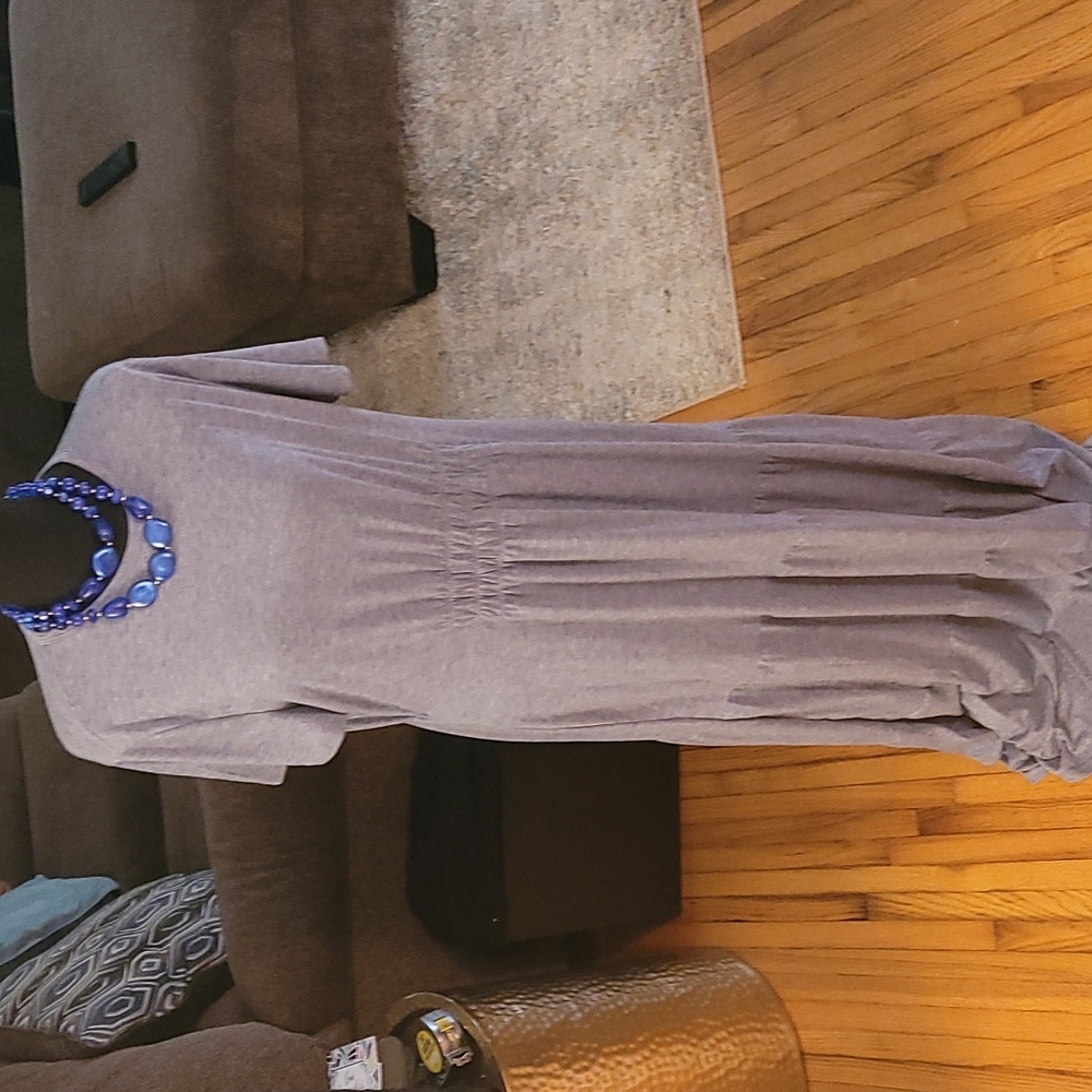 Blue/Gray Long Gather At the Waist Zenana Maxi Dress